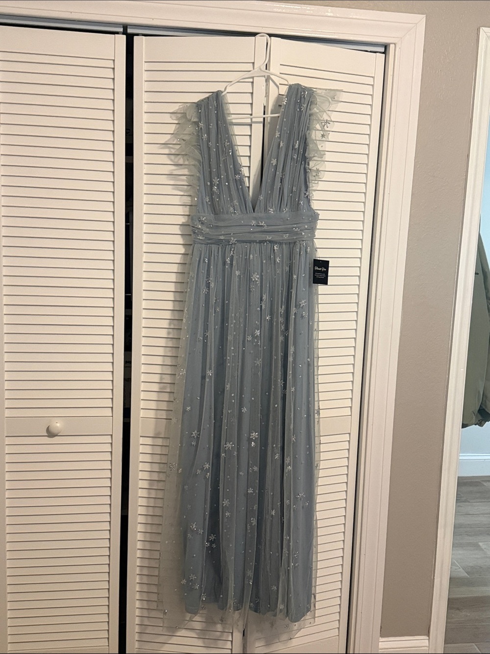 Soieblu Pale Blue Embroidered Tulle Maxi Dress
